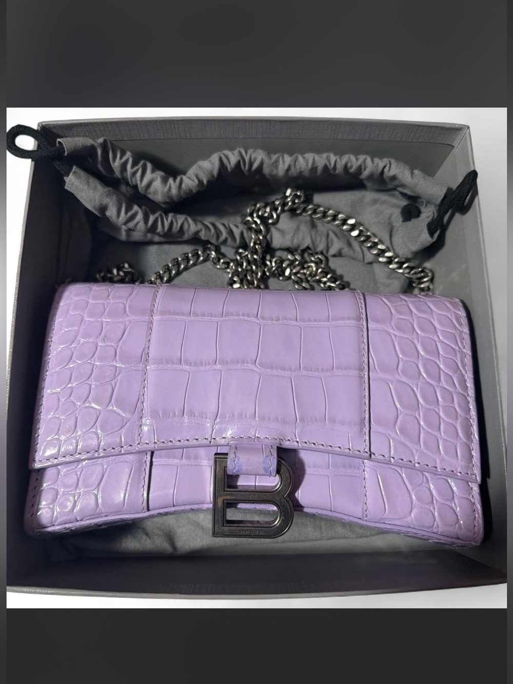 Balenciaga Hourglass Small Croc-Embossed Leather Shoulder Bag in Lilac